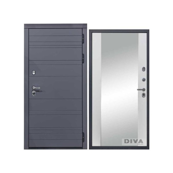 Дверь DIVA МД-39 зеркало, 2050x860 мм, правая, Серая-Д15 Белый Софт УТ-00075441