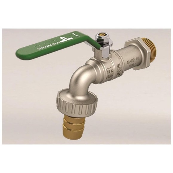 Кран Tiemme 1/2" шаровой сливной со штуцером NO Frost (зеленая плоская ручка) 2500058 2500058/2531V Кран Tiemme 1/2" шаровой сливной со штуцером NO Frost (зеленая плоская ручка) 2500058 2500058/2531V