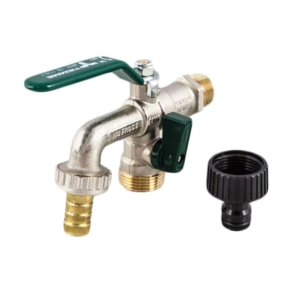 Кран Tiemme 1/2" шаровой сливной со штуцером NO Frost Duplex (зеленая плоская ручка) 2500062 2500062/2535V
