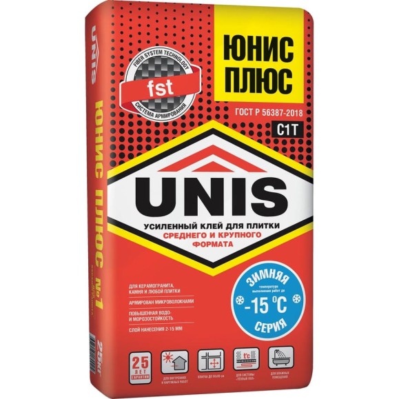 Плиточный клей UNIS Плюс зимний, 25 кг 4607005184658