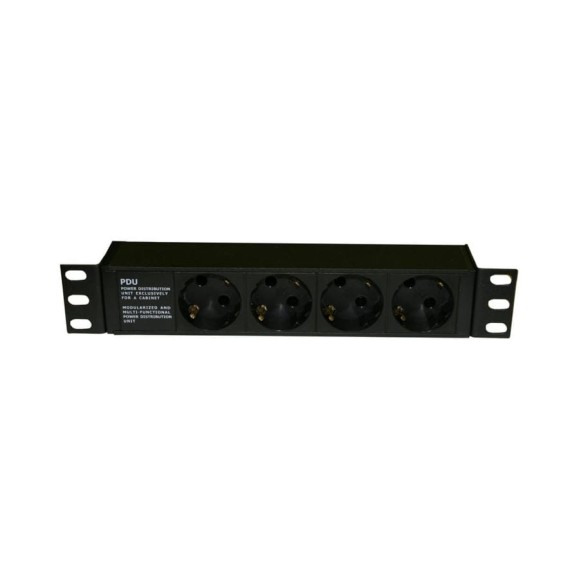 Горизонтальный блок розеток для 10" шкафов Hyperline, SHE10-4SH-IEC, 4 розетки Schuko, 10А 255009 Горизонтальный блок розеток для 10" шкафов Hyperline, SHE10-4SH-IEC, 4 розетки Schuko, 10А 255009