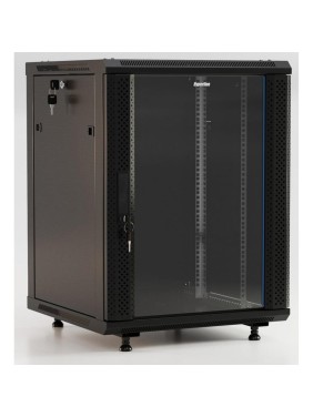 Настенный 19-дюймовый шкаф Hyperline 22U, 1098x600x450мм, стеклянная дверь с перфорацией по бокам, ручка с замком, с возможностью установки на ножки (в комплекте), цвет черный, разобранный 395578