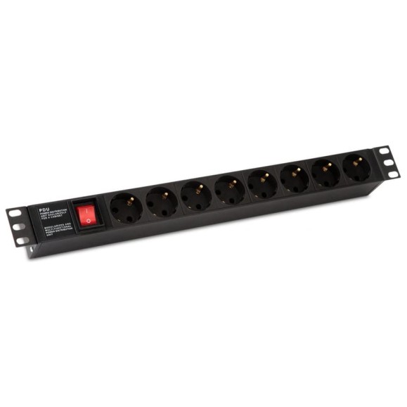 Блок розеток Hyperline SHE19-8SH-S-IEC для 19" шкафов, горизонтальный, 8 розеток Schuko, 10А 255002 Блок розеток Hyperline SHE19-8SH-S-IEC для 19" шкафов, горизонтальный, 8 розеток Schuko, 10А 255002