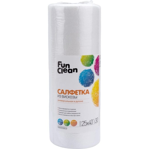 Сухая салфетка из вискозы Fun Clean универсальная, 25х40 см, 30 шт. в рулоне 6759 Сухая салфетка из вискозы Fun Clean универсальная, 25х40 см, 30 шт. в рулоне 6759