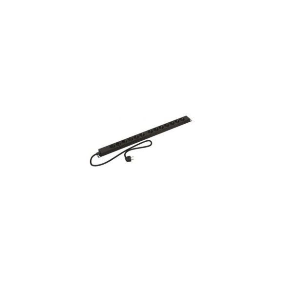 Вертикальный блок розеток Hyperline SHE-13SH-2.5EU 13 розеток Schuko, кабель питания 2.5м (3x1.5мм2) с вилкой Schuko 16A, 250В, 668x44.4x44.4мм (ДхШхВ), корпус алюминий, черный 396988