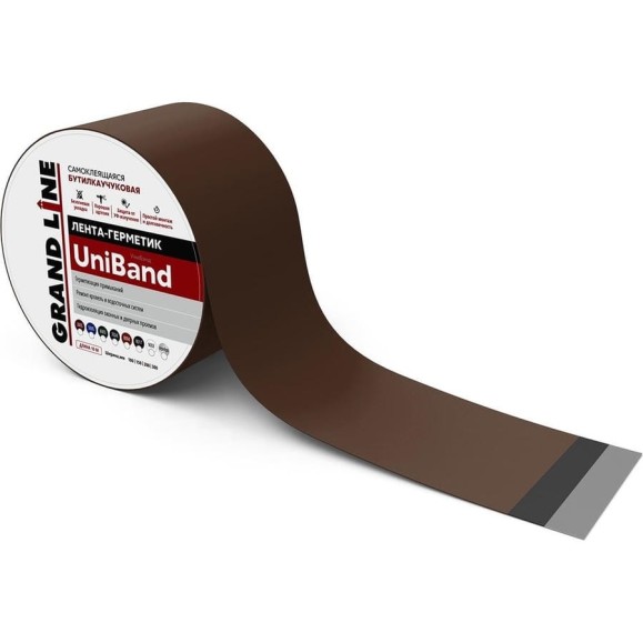 Герметизирующая лента Grand Line Uniband самоклеящаяся, ral 8017, коричневая, 10 м, 10 см 461681 Герметизирующая лента Grand Line Uniband самоклеящаяся, ral 8017, коричневая, 10 м, 10 см 461681
