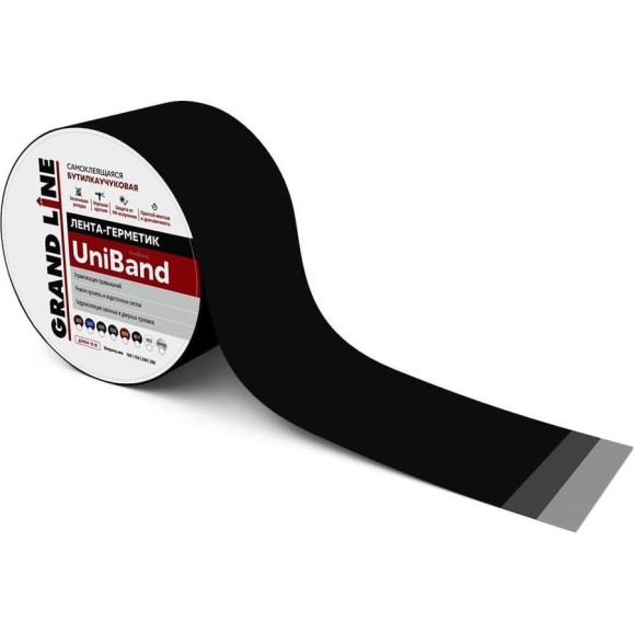 Герметизирующая лента Grand Line Uniband самоклеящаяся, ral9005, черный, 10 м, 10 см 547378 Герметизирующая лента Grand Line Uniband самоклеящаяся, ral9005, черный, 10 м, 10 см 547378