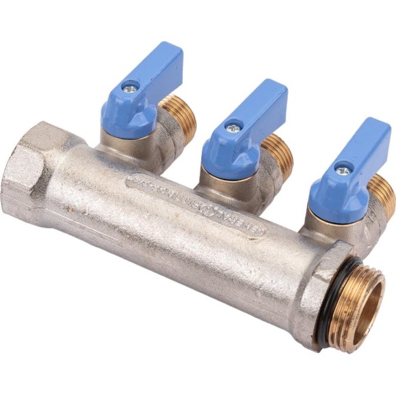 Коллектор с шаровыми кранами STOUT Smb 6211 341203 3/4", 3 отвода 1/2", синие ручки RG0091AACQML3R Коллектор с шаровыми кранами STOUT Smb 6211 341203 3/4", 3 отвода 1/2", синие ручки RG0091AACQML3R