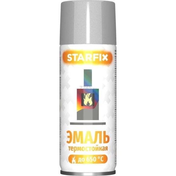 Термостойкая краска-эмаль STARFIX аэрозоль, силиконовая, серебристый, 520 мл SM-39874-1 Термостойкая краска-эмаль STARFIX аэрозоль, силиконовая, серебристый, 520 мл SM-39874-1