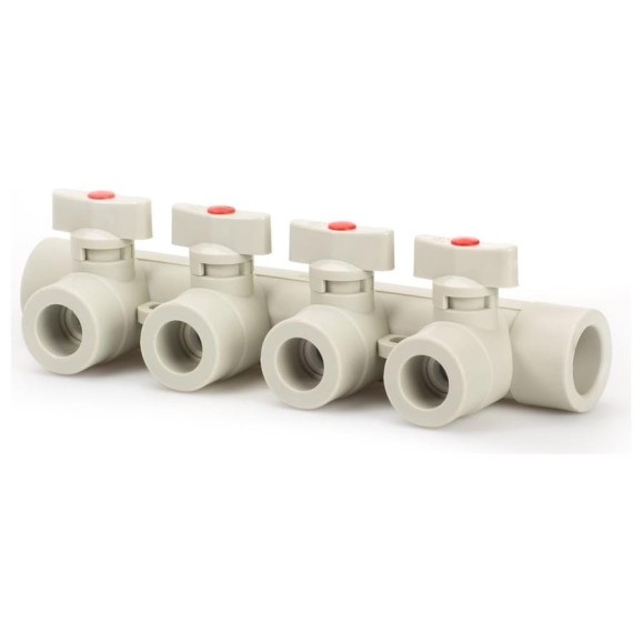 Коллектор с шаровыми кранами LAMMIN ppr 25x4, 25/1 серый Lm31081004025G