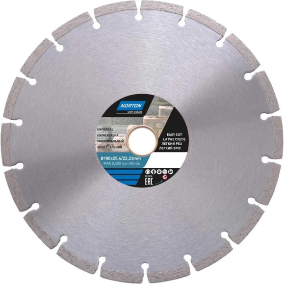Алмазный диск с сегментированной кромкой 180x22.2, универсальный NORTON 70184601272 Алмазный диск с сегментированной кромкой 180x22.2, универсальный NORTON 70184601272
