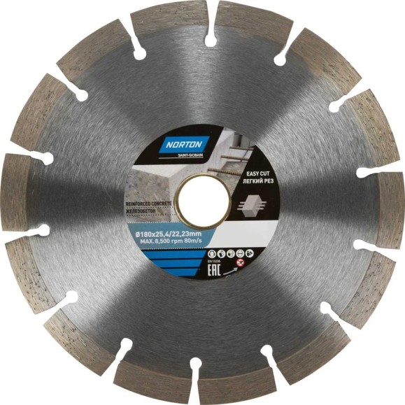 Алмазный диск с сегментированной кромкой 180x22.2, железобетон NORTON 70184603370 Алмазный диск с сегментированной кромкой 180x22.2, железобетон NORTON 70184603370