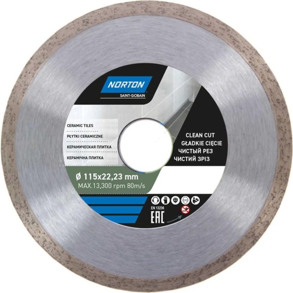 Алмазный диск со сплошной кромкой 115x22.2, керамическая плитка NORTON 70184601274 Алмазный диск со сплошной кромкой 115x22.2, керамическая плитка NORTON 70184601274