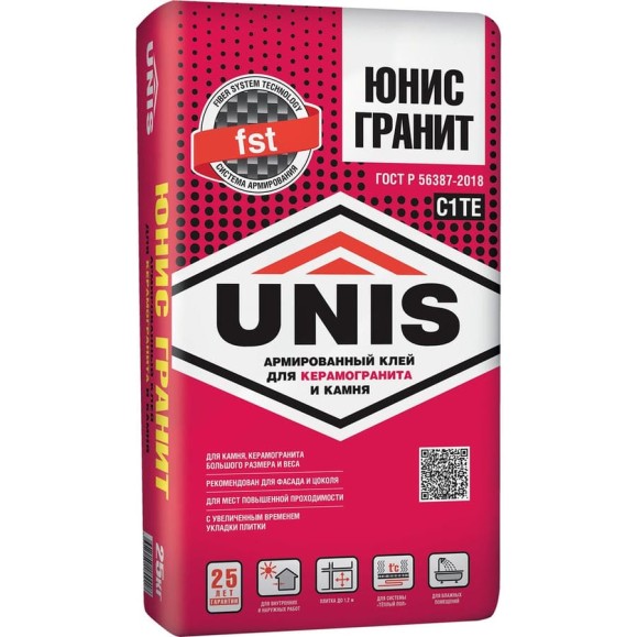 Плиточный клей UNIS Юнис-Гранит 25 кг, класс C1TE 24670 4607005180018