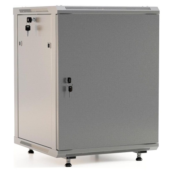 Настенный шкаф Hyperline TWB-FC-1866-SR-RAL7035 19-дюймовый (19"), 18U, 908x600x600, металлическая передняя дверь с замком, две боковые панели, с возможностью установки на ножки (в комплекте), Цвет серый (RAL 7035) (разобранный) 452024
