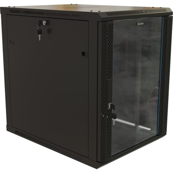 Настенный шкаф Hyperline TWB-1868-GP-RAL9004 19-дюймовый (19"), 18U, 908x600x800, стеклянная дверь с перфорацией по бокам, ручка с замком, Цвет черный (RAL 9004) (разобранный) 480828 Настенный шкаф Hyperline TWB-1868-GP-RAL9004 19-дюймовый (19"), 18U, 908x600x800, стеклянная дверь с перфорацией по бокам, ручка с замком, Цвет черный (RAL 9004) (разобранный) 480828
