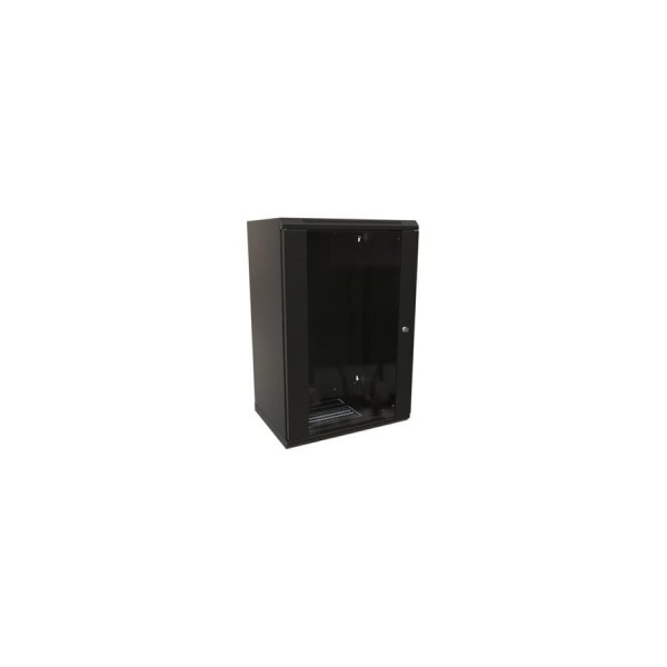 Настенный шкаф WRLine WR-TW-1845-GP-RAL9004 19-дюймовый (19"), 18U, 908x600x450, стеклянная дверь, Цвет черный (RAL 9004) (разобранный) 520253