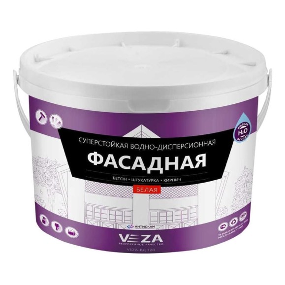 Фасадная акриловая суперстойкая водно-дисперсионная краска Veza 10ВД120 Фасадная акриловая суперстойкая водно-дисперсионная краска Veza 10ВД120