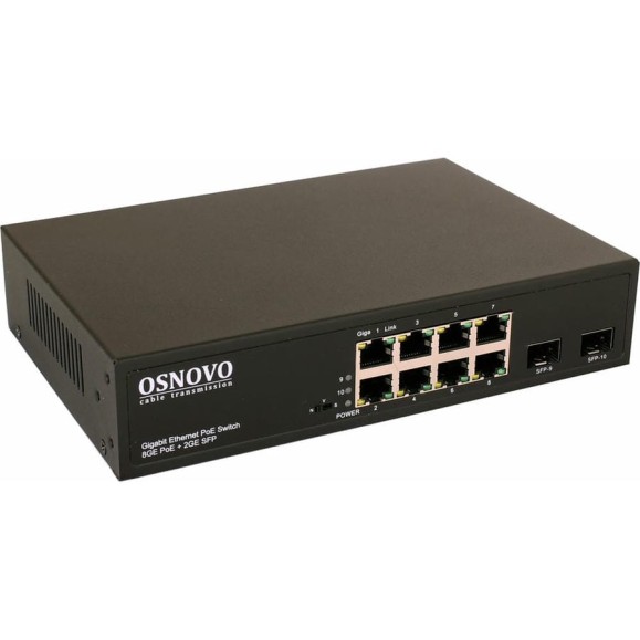 PoE коммутатор OSNOVO SW-80802(150W) Gigabit Ethernet на 8 RJ45 + 2 SFP порта sct1303 PoE коммутатор OSNOVO SW-80802(150W) Gigabit Ethernet на 8 RJ45 + 2 SFP порта sct1303
