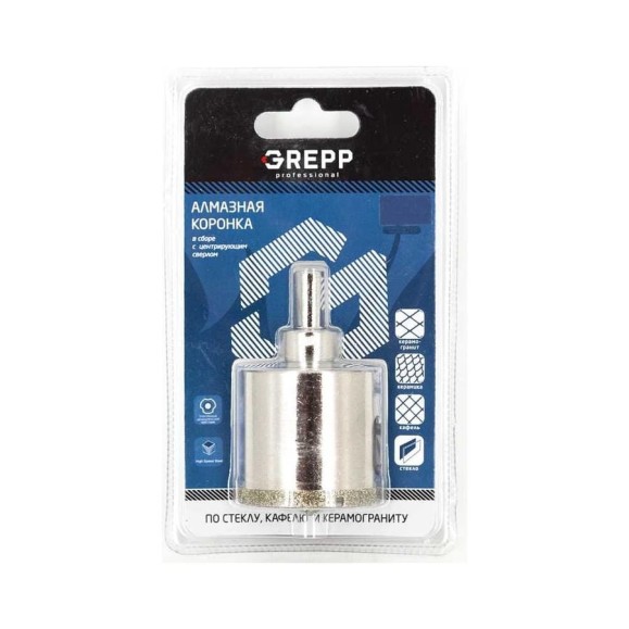 Коронка алмазная для стекла в сборе с центрирующим сверлом 35 мм GREPP 403-0035 Коронка алмазная для стекла в сборе с центрирующим сверлом 35 мм GREPP 403-0035