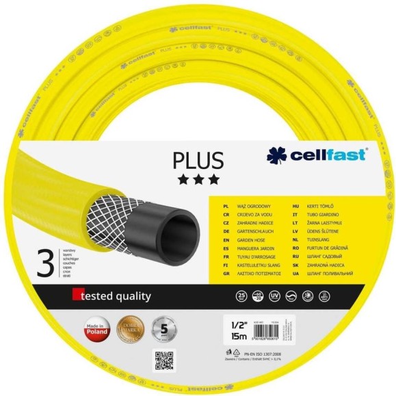 Садовый шланг Cellfast PLUS 3 слоя, 1/2, 15 м 10-204 Садовый шланг Cellfast PLUS 3 слоя, 1/2, 15 м 10-204