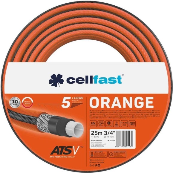 Садовый шланг Cellfast ORANGE 5 слоев, 3/4, 25 м 15-021 Садовый шланг Cellfast ORANGE 5 слоев, 3/4, 25 м 15-021