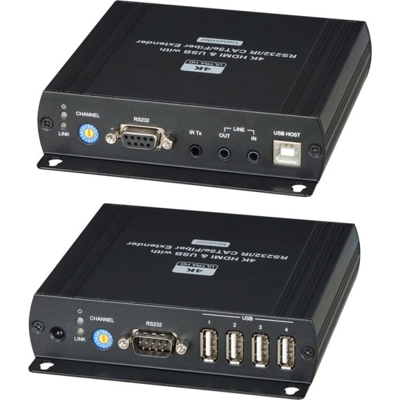 HDMI KVM удлинитель (комплект приёмник + передатчик) SC&T HKM01-4K по Ethernet до 140 м (CAT5e), до 150 м (CAT6) для передачи HDMI (1.4, до 4K(30Гц), USB, аудио, RS232 и сигнал ИК управления sct1177