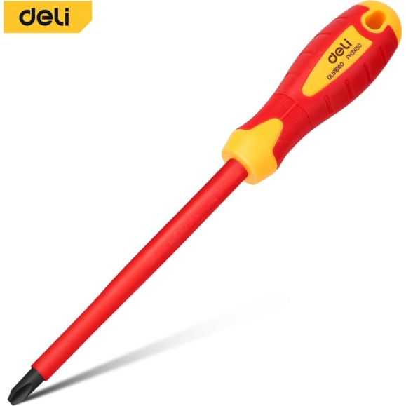 Диэлектрическая крестовая отвертка DELI DL518150 PH3x150мм 110594 Диэлектрическая крестовая отвертка DELI DL518150 PH3x150мм 110594