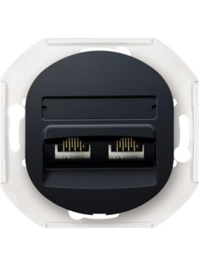 Компьютерная двойная розетка с Keystone модулями Aling-conel EON 2хRJ45 кат.5e UTP , механизм, чёрная soft touch арт. E614.E1