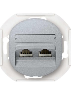 Компьютерная двойная розетка с Keystone модулями Aling-conel EON 2хRJ45 кат.6 FTP , механизм, серебряная арт. E615S.S