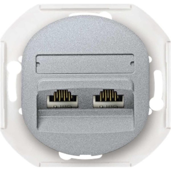 Компьютерная двойная розетка с Keystone модулями Aling-conel EON 2хRJ45 кат.6 FTP , механизм, серебряная арт. E615S.S
