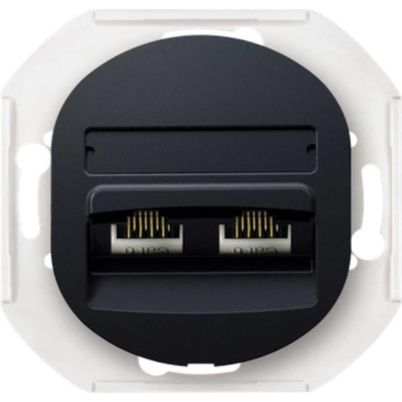 Компьютерная двойная розетка с Keystone модулями Aling-conel EON 2хRJ45 кат.6 FTP , механизм, чёрная soft touch арт. E615S.E1