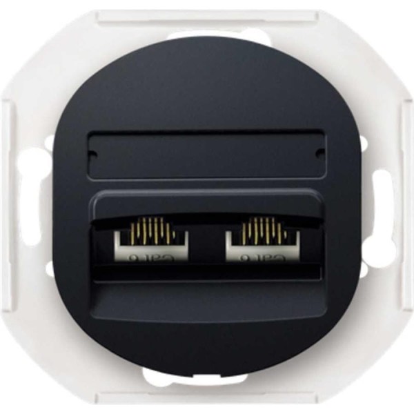 Компьютерная двойная розетка с Keystone модулями Aling-conel EON 2хRJ45 кат.6 FTP , механизм, чёрная soft touch арт. E615S.E1