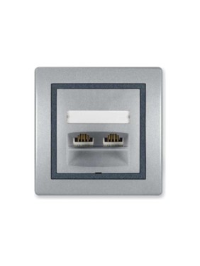 Компьютерная двойная розетка с Keystone модулями Aling-conel PRESTIGE 2хRJ45 кат.5e FTP серебро-графит-серебро арт. 614S.S2S Компьютерная двойная розетка с Keystone модулями Aling-conel PRESTIGE 2хRJ45 кат.5e FTP серебро-графит-серебро арт. 614S.S2S