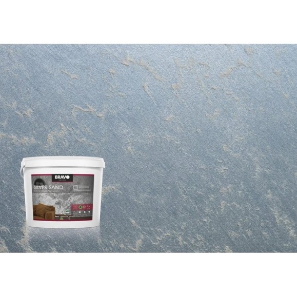 Декоративное покрытие BRAVO DECOR Silver Sand серебро эффект песчаных бурь, с перламутром, наноситься кистью в 1 слой, 5 кг 18714 Декоративное покрытие BRAVO DECOR Silver Sand серебро эффект песчаных бурь, с перламутром, наноситься кистью в 1 слой, 5 кг 18714