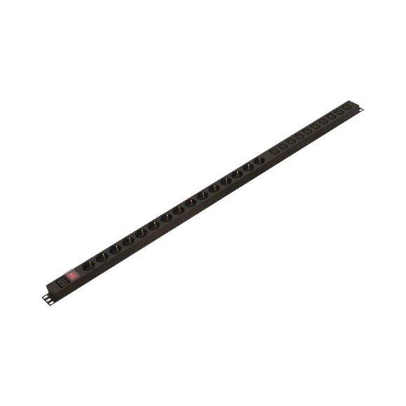 Вертикальный блок розеток Hyperline SHE-15SH-10IEC-S-AIEC 15 розеток Schuko, 10 розеток IEC320 C13, выключатель с подсветкой, без кабеля питания, входной разъем IEC320 C20 16A, 250В, корпус алюминий, черный 479215