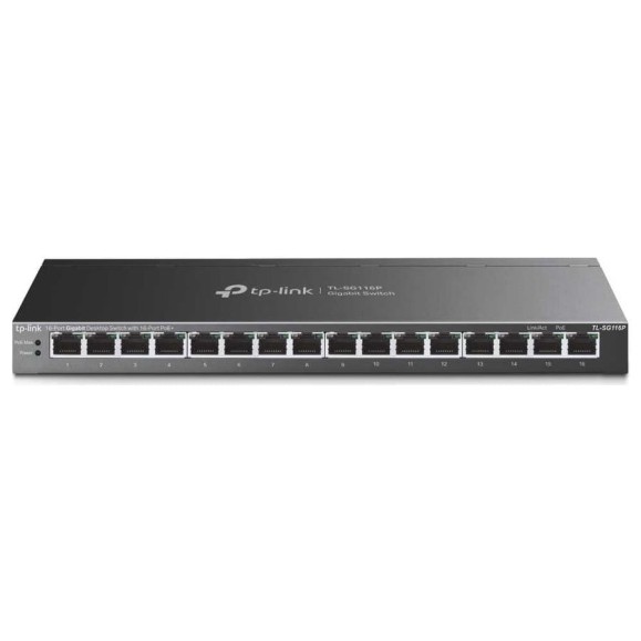 Настольный коммутатор TP-Link с 16 гигабитными портами PoE+ TL-SG116P