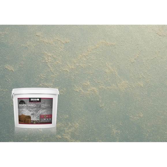 Декоративная штукатурка BRAVO DECOR Silver Sand золото декоративное, эффект песчаных бурь с перламутром, наносится кистью в 1 слой, 1 кг 18715