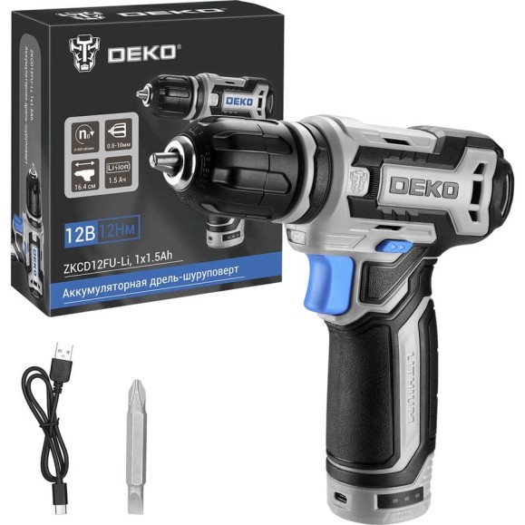 Аккумуляторная дрель-шуруповерт DEKO ZKCD12FU-Li, 12В, 1x1.5Ач 063-4141 Аккумуляторная дрель-шуруповерт DEKO ZKCD12FU-Li, 12В, 1x1.5Ач 063-4141