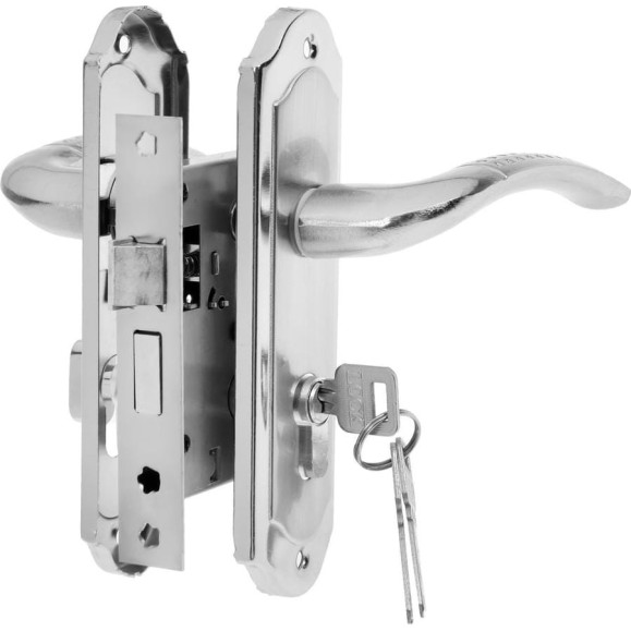 Замок врезной LOCKLAND RD001 с ручкой, 3 ключа, цвет хром 9632389
