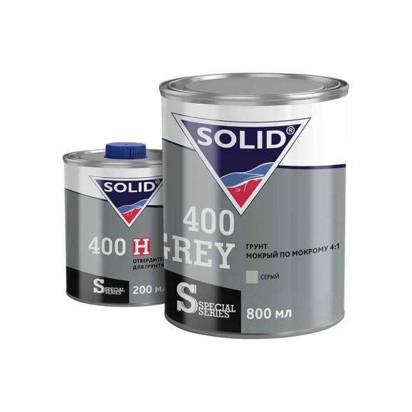 Грунт мокрый по мокрому SOLID 400 GREY 800+200 мл, 4+1, цвет серый, в комплекте с отвердителем 401.004174.1 Грунт мокрый по мокрому SOLID 400 GREY 800+200 мл, 4+1, цвет серый, в комплекте с отвердителем 401.004174.1