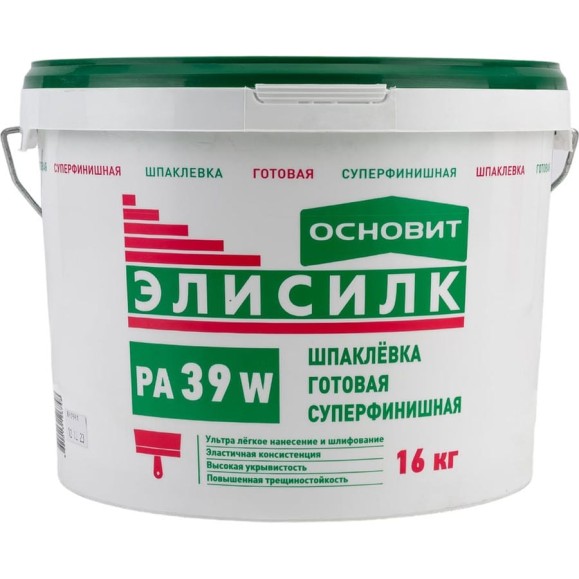 Готовая суперфинишная шпаклевка Основит ЭЛИСИЛК РА39 W 16 кг 77634 Готовая суперфинишная шпаклевка Основит ЭЛИСИЛК РА39 W 16 кг 77634