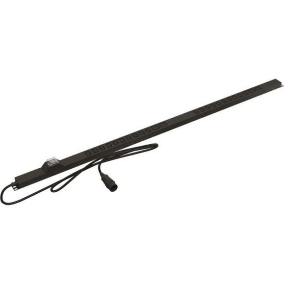 Вертикальный блок розеток Hyperline SHE-20IEC-4BIEC-2B-CB 20 розеток IEC320 C13, 4 розетки IEC320 C19, 2 автоматических выключателя (2x16A), без кабеля питания, клеммная колодка 32 A, 250 В, корпус алюминий, черный 495333