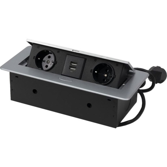Выдвижной удлинитель AKS NOVA USB, 2 розетки, 2xUSB, алюминий 78889 Выдвижной удлинитель AKS NOVA USB, 2 розетки, 2xUSB, алюминий 78889