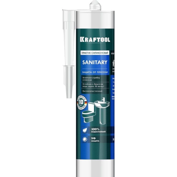 Силиконовый герметик KRAFTOOL прозрачный, санитарный, 300мл 41255-2 Силиконовый герметик KRAFTOOL прозрачный, санитарный, 300мл 41255-2