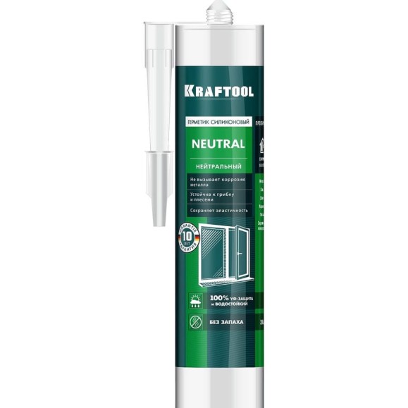 Силиконовый герметик KRAFTOOL прозрачный, нейтральный, 300мл 41257-2 Силиконовый герметик KRAFTOOL прозрачный, нейтральный, 300мл 41257-2
