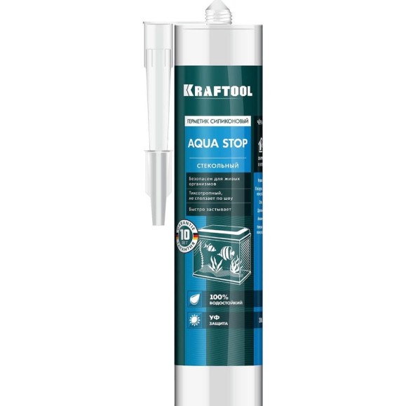 Силиконовый герметик KRAFTOOL KRAFTSIL GX107 AQUA STOP 300 мл, стекольный, черный 41256-4