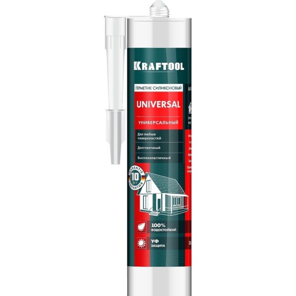 Силиконовый герметик KRAFTOOL универсальный, белый, 300мл 41253-0 Силиконовый герметик KRAFTOOL универсальный, белый, 300мл 41253-0