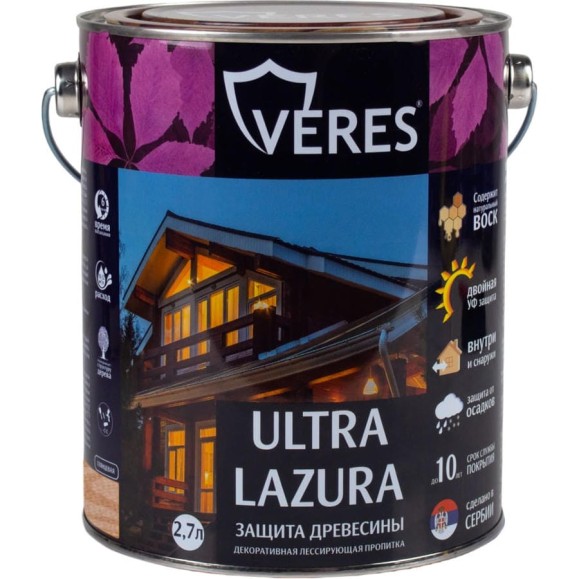 Пропитка Veres Ultra Lazura №1 бесцветный 2.7 л 1/4 42039 Пропитка Veres Ultra Lazura №1 бесцветный 2.7 л 1/4 42039