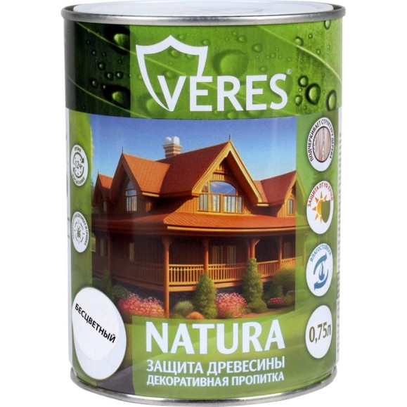 Декоративная пропитка для дерева VERES Natura полуматовая, 0.75 л, бесцветная 262303 Декоративная пропитка для дерева VERES Natura полуматовая, 0.75 л, бесцветная 262303